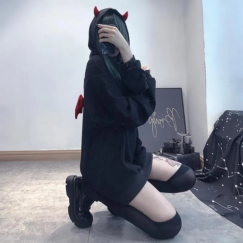 Black Little Devil Wings Oversize Hoodie