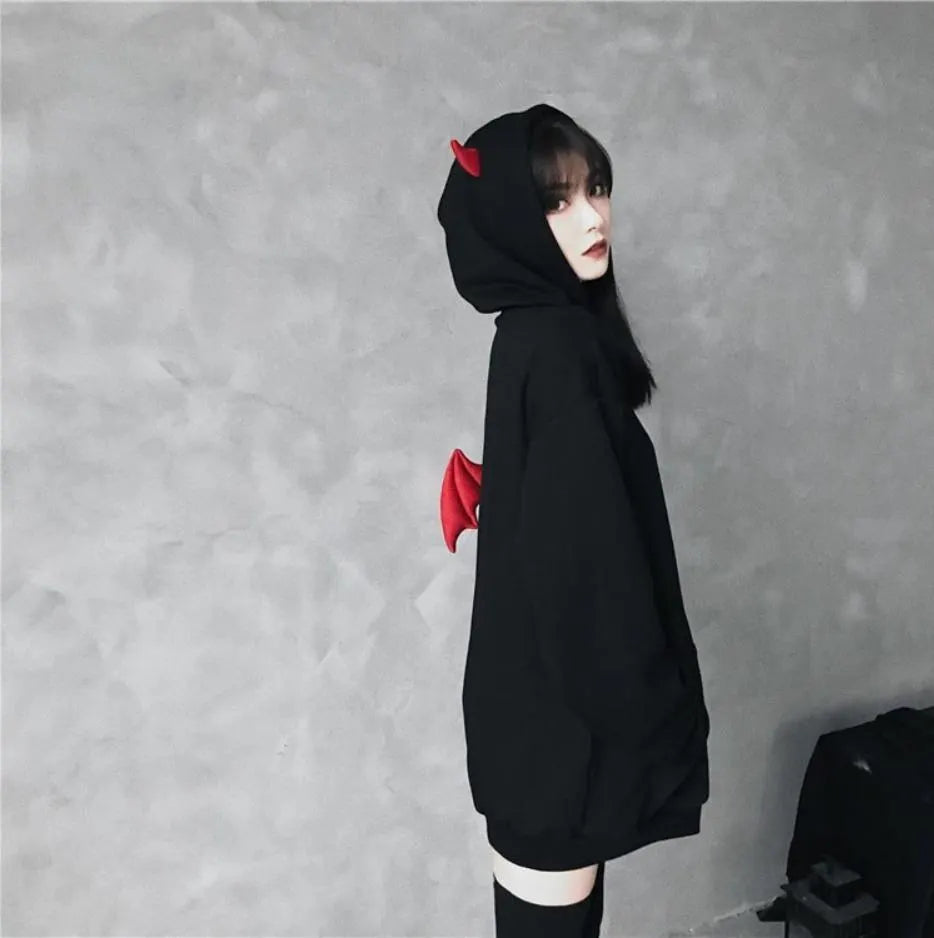 Black Little Devil Wings Oversize Hoodie