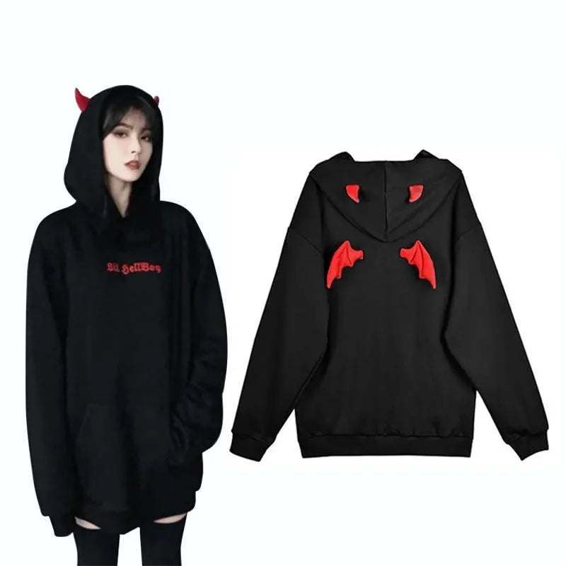 Black Little Devil Wings Oversize Hoodie