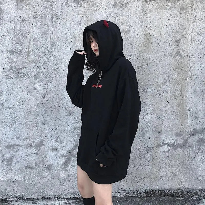 Black Little Devil Wings Oversize Hoodie