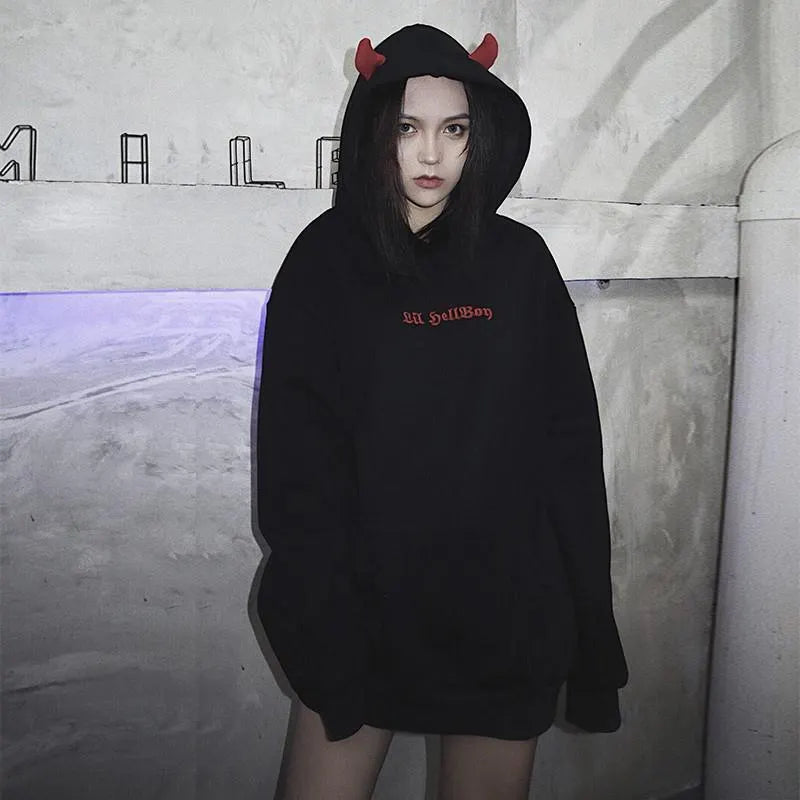 Black Little Devil Wings Oversize Hoodie