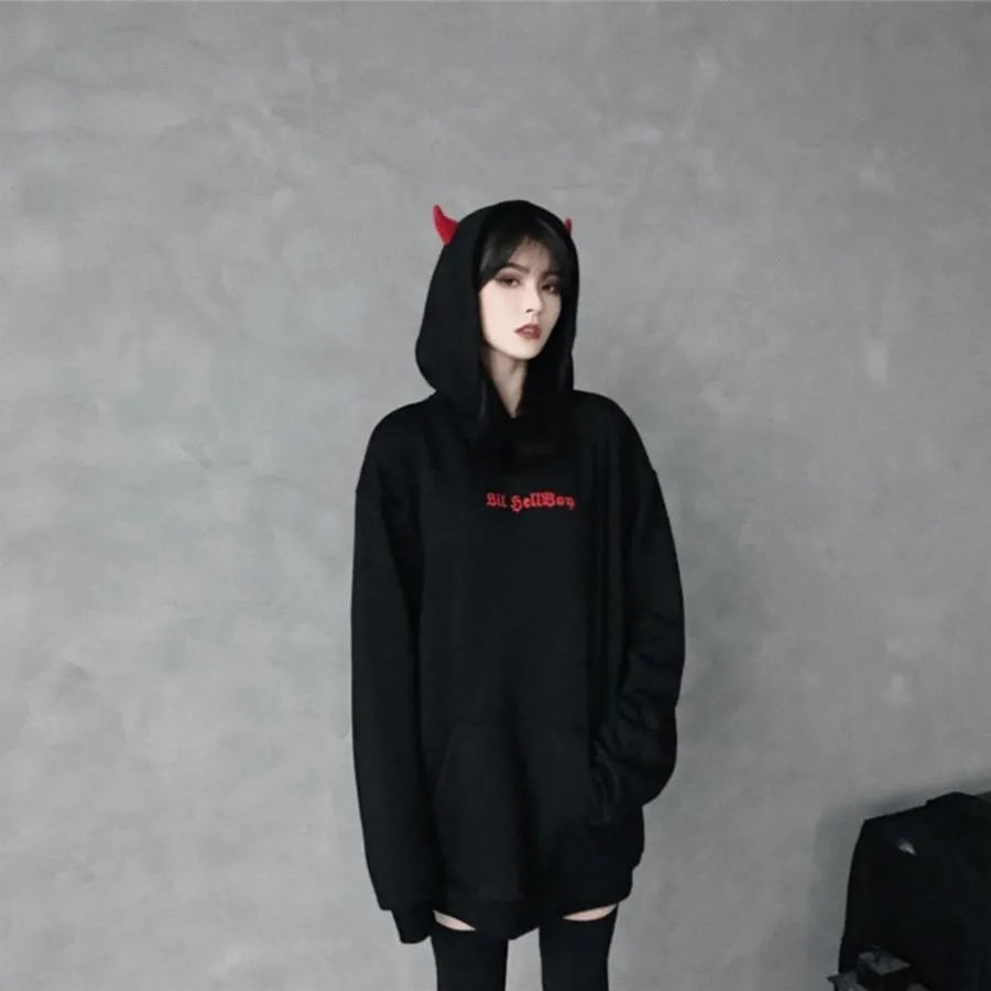 Black Little Devil Wings Oversize Hoodie