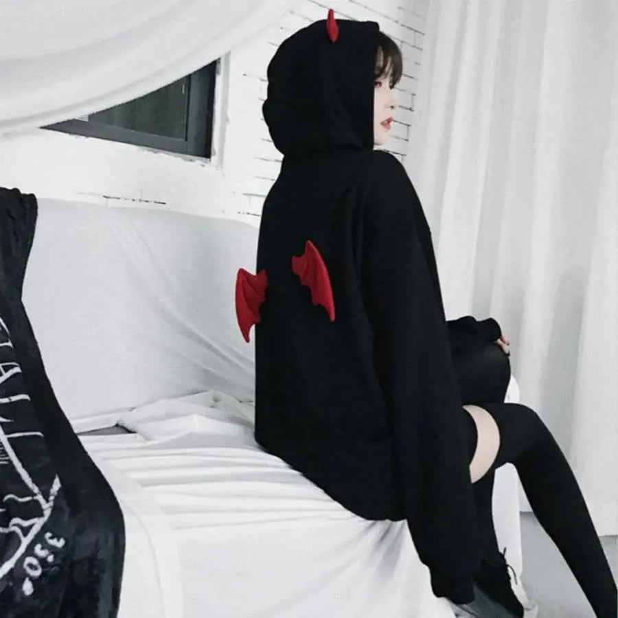 Black Little Devil Wings Oversize Hoodie