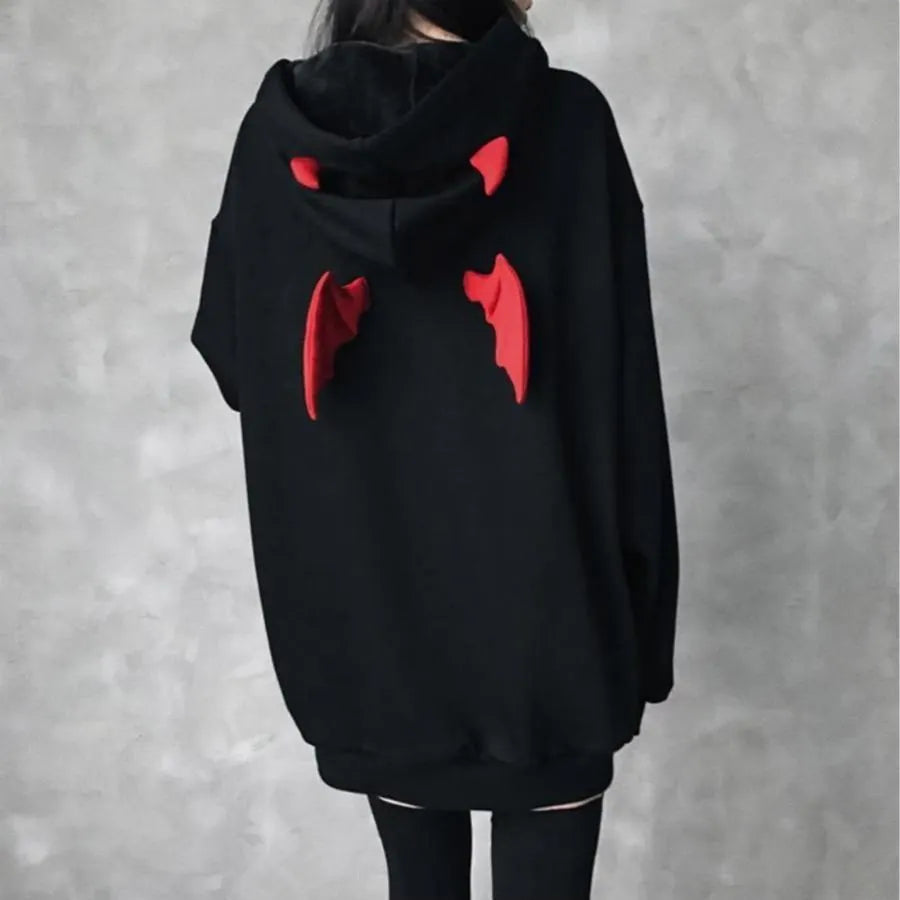 Black Little Devil Wings Oversize Hoodie