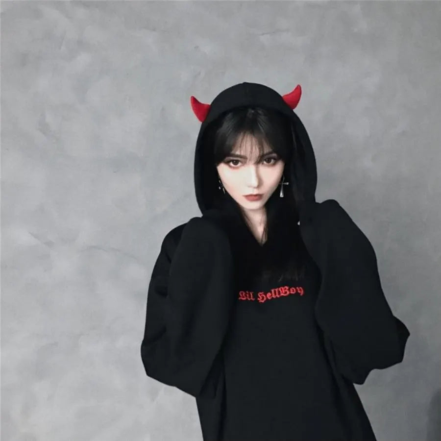 Black Little Devil Wings Oversize Hoodie