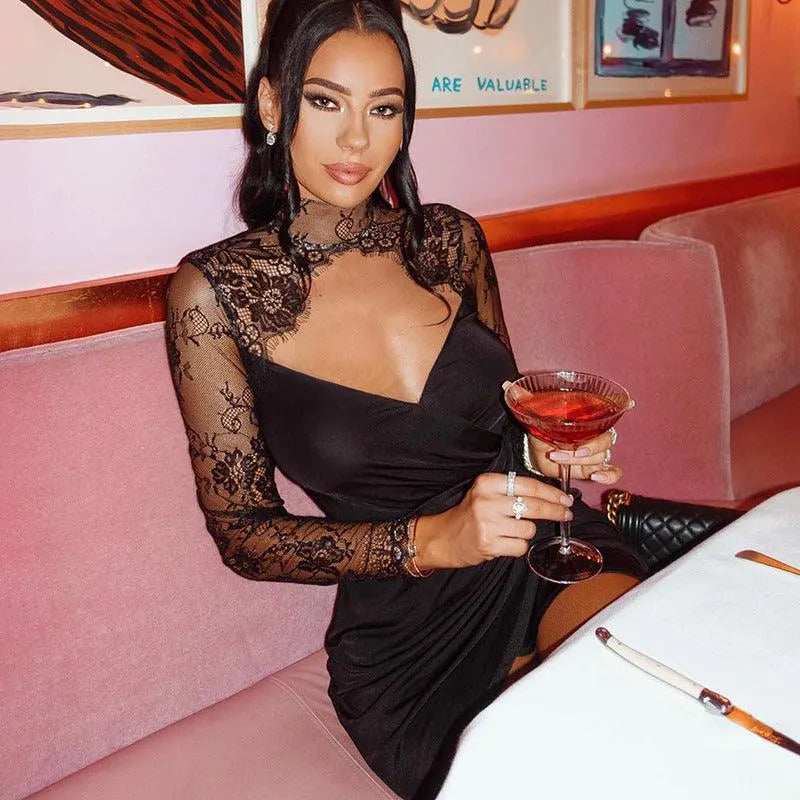 Lace Stitching Long-sleeved Dress