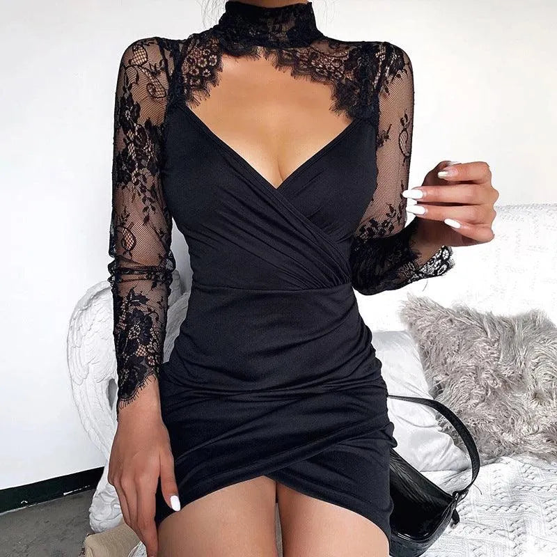 Lace Stitching Long-sleeved Dress