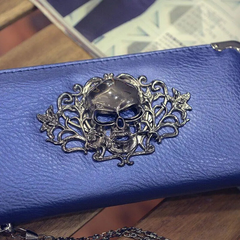 Metal Skull Pattern Leather Long Wallet