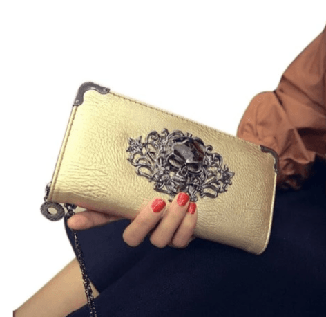 Metal Skull Pattern Leather Long Wallet