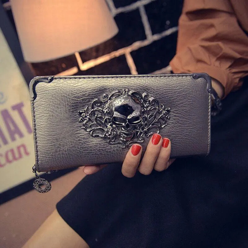 Metal Skull Pattern Leather Long Wallet
