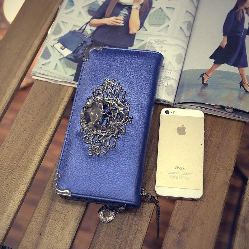 Metal Skull Pattern Leather Long Wallet