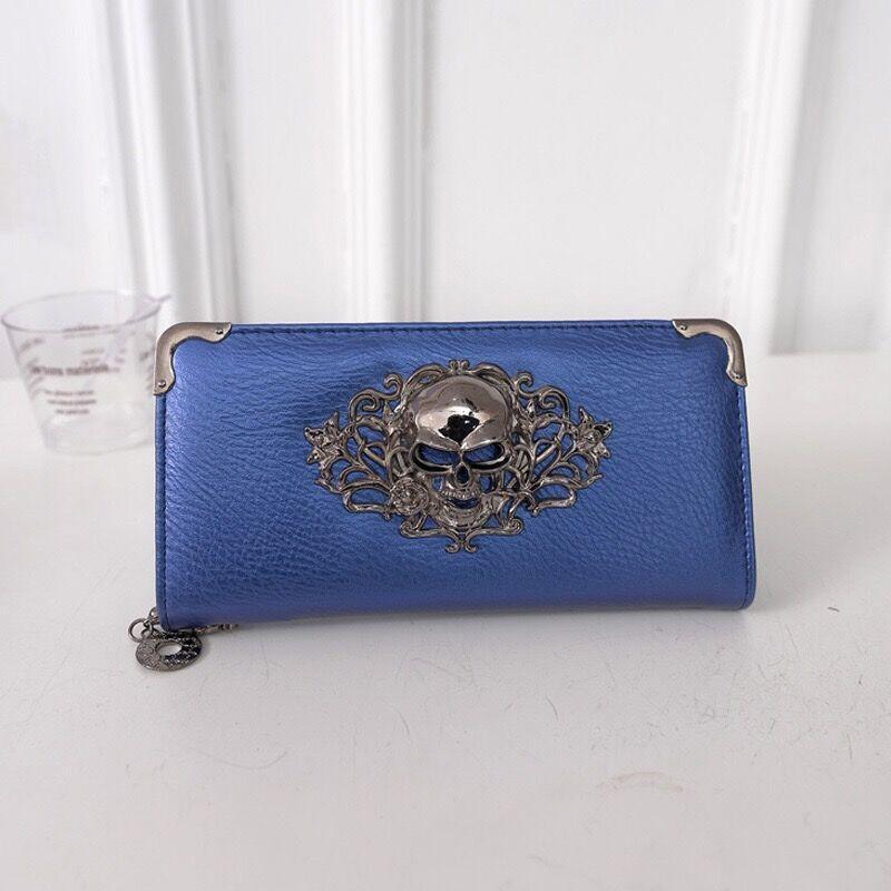 Metal Skull Pattern Leather Long Wallet