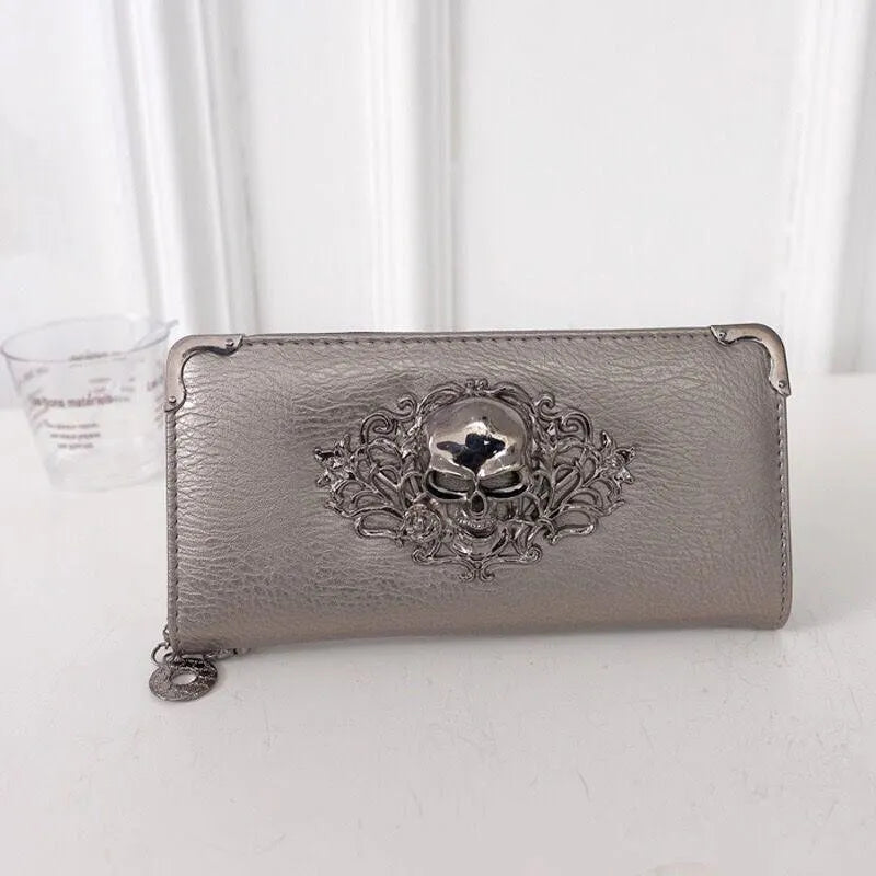 Metal Skull Pattern Leather Long Wallet