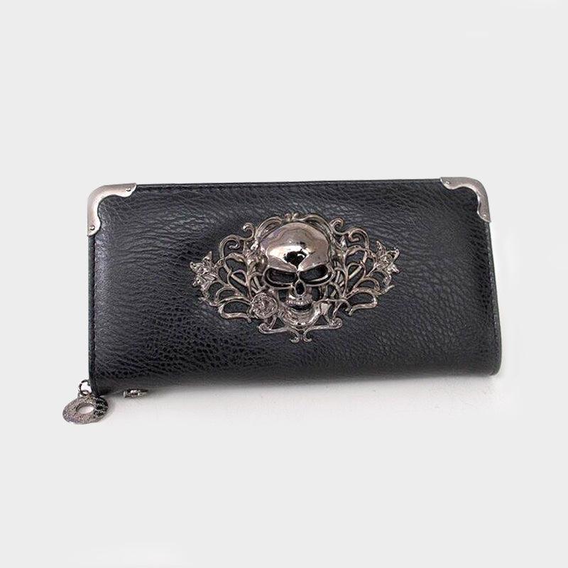 Metal Skull Pattern Leather Long Wallet