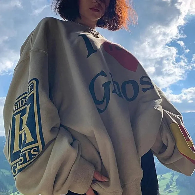 I Love Ghosts Round Neck Hoodie