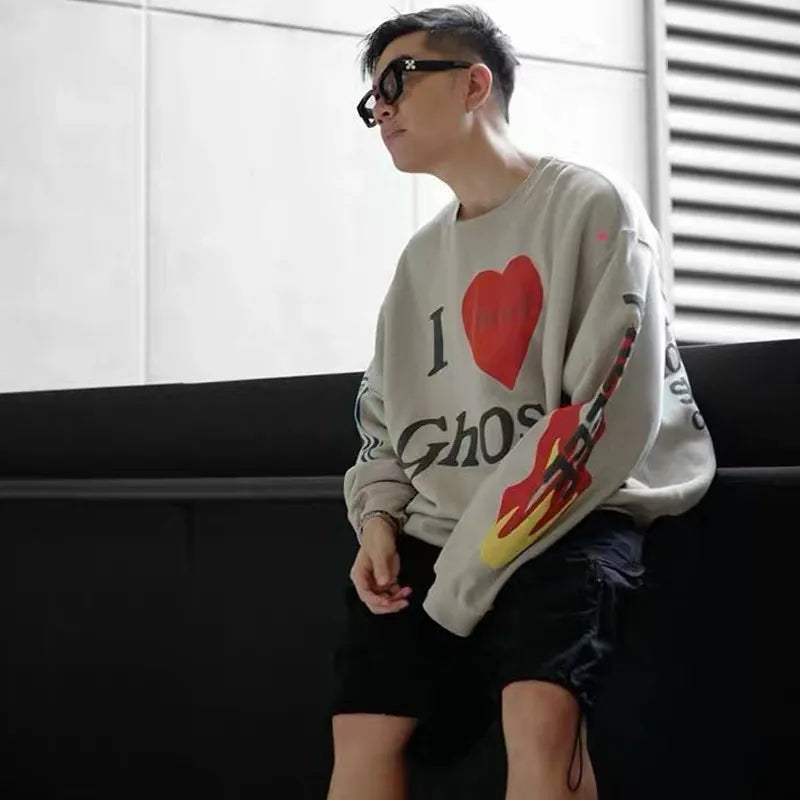 I Love Ghosts Round Neck Hoodie