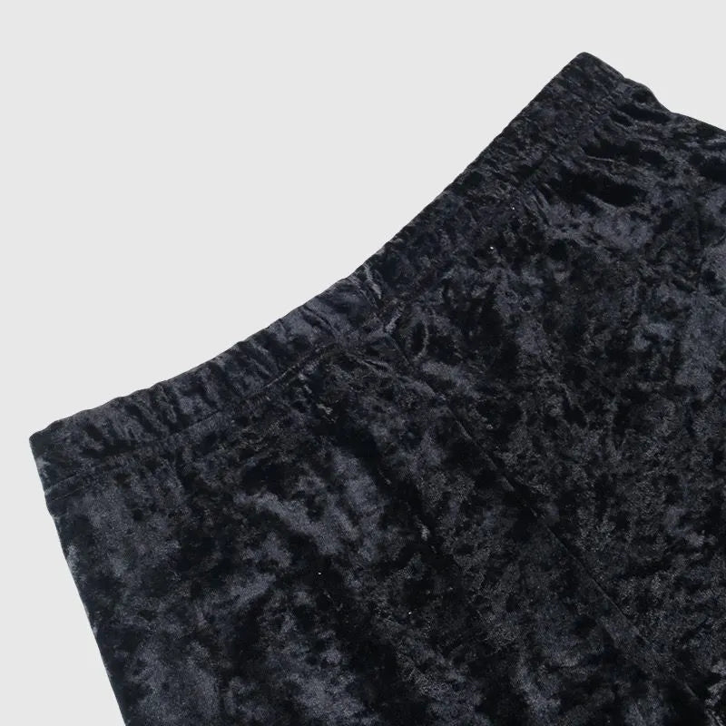 Velvet Hollow Out Lace-up Flared Pants