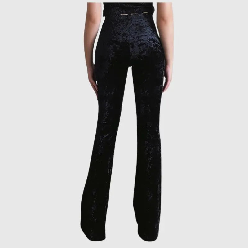 Velvet Hollow Out Lace-up Flared Pants
