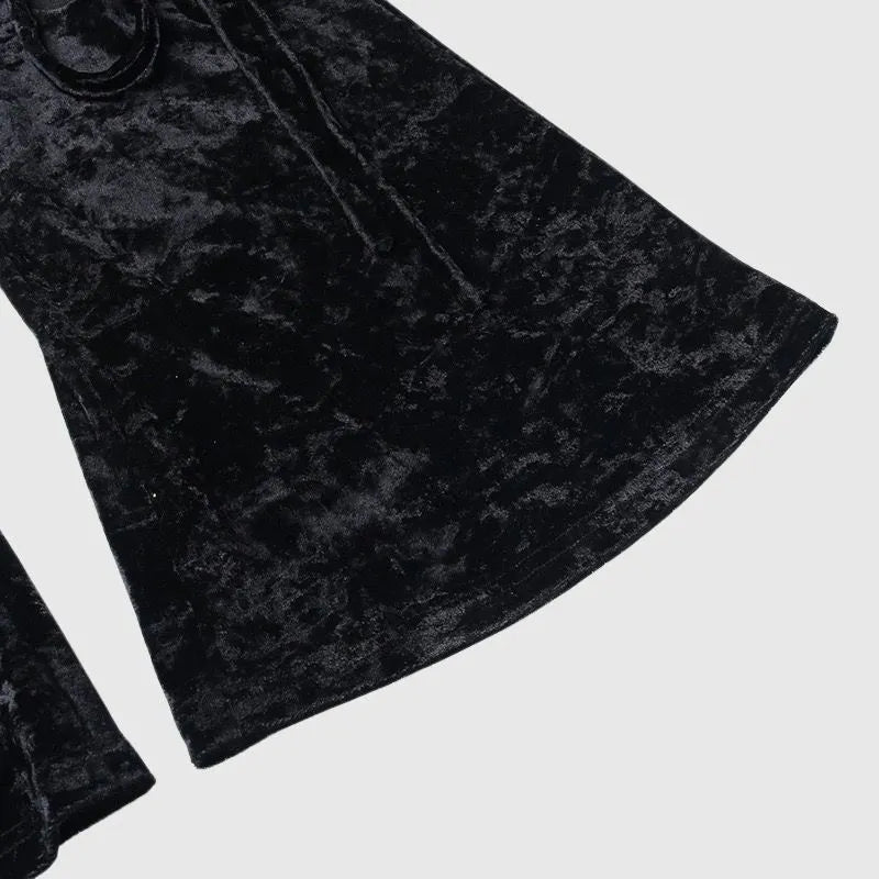 Velvet Hollow Out Lace-up Flared Pants