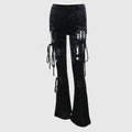 Velvet Hollow Out Lace-up Flared Pants