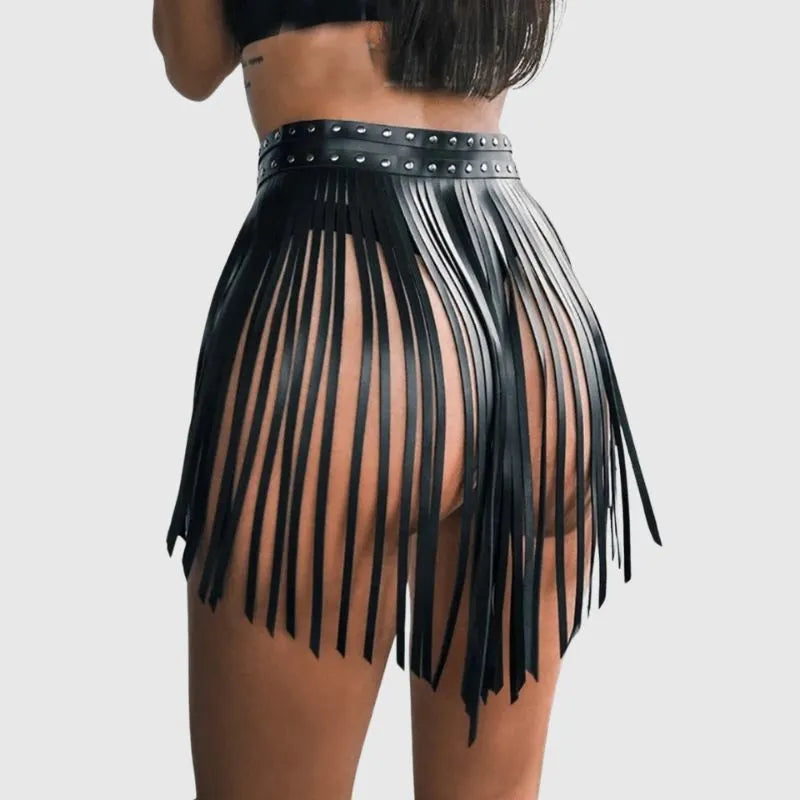 Fringed Leather Mini Skirt