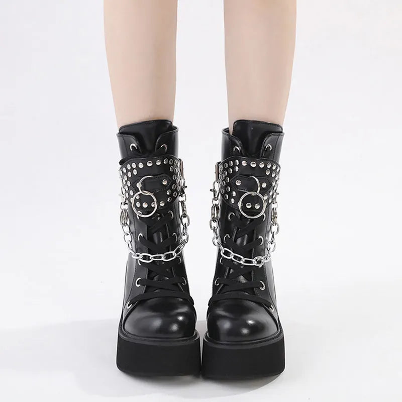 Punk Mid-calf Chain Martin Boots