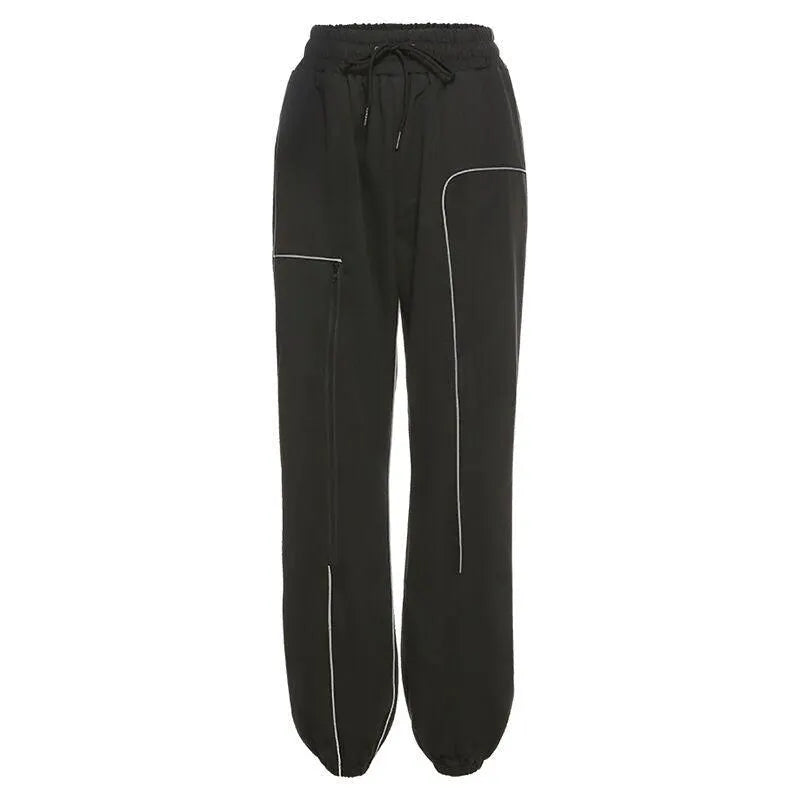 High Waist Reflective Line Cargo Pants