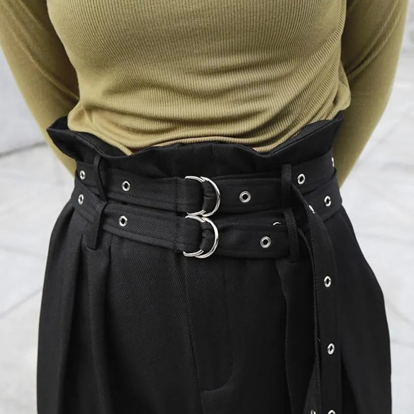 High Waist Double Belt Pants