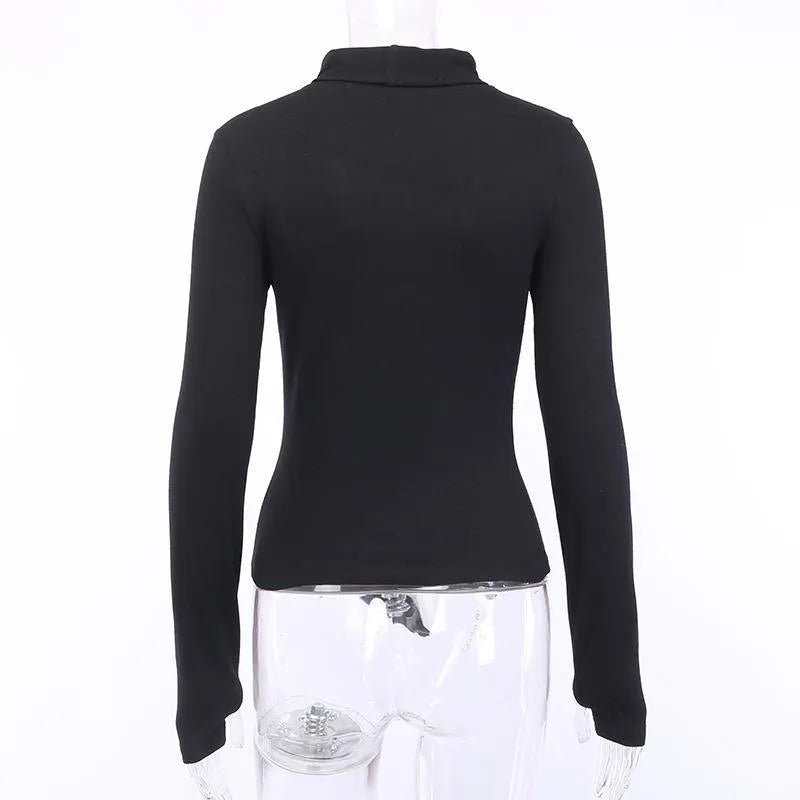 Long Sleeve Stand-Up Collar Zipper Top