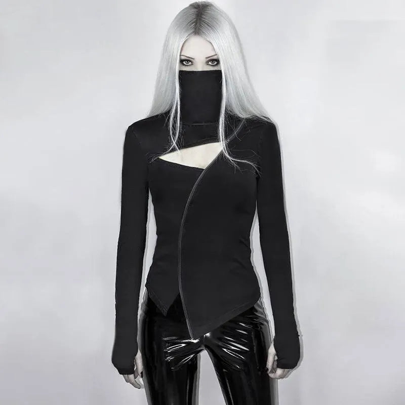 Long Sleeve Stand-Up Collar Zipper Top