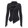 Long Sleeve Stand-Up Collar Zipper Top