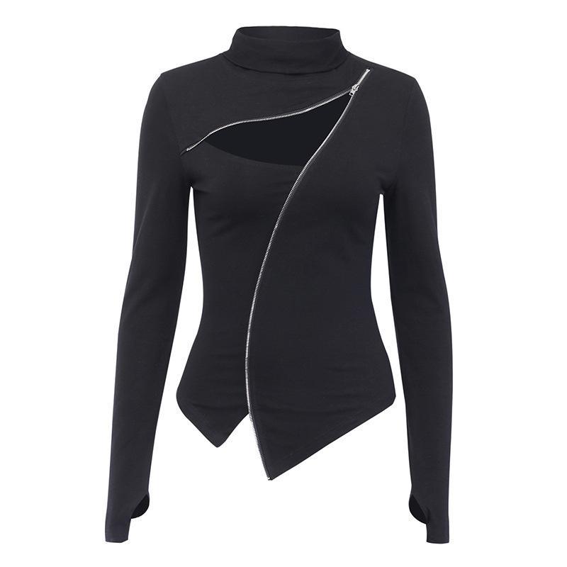 Long Sleeve Stand-Up Collar Zipper Top