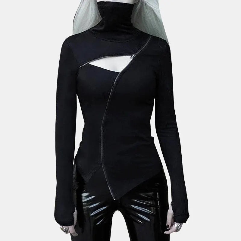 Long Sleeve Stand-Up Collar Zipper Top