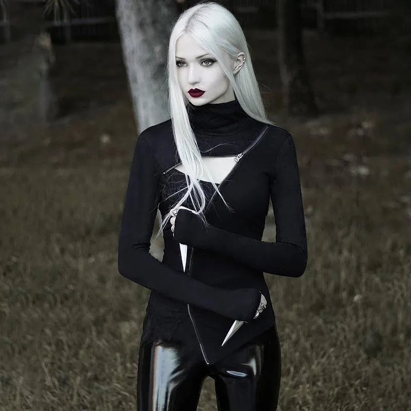 Long Sleeve Stand-Up Collar Zipper Top