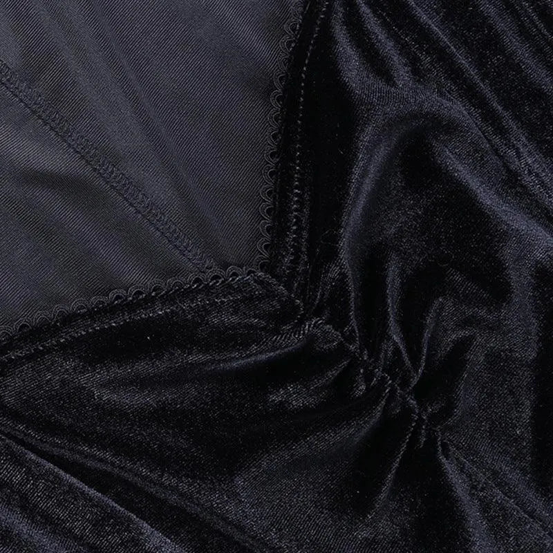 Puff Sleeve Lace Square Neck Velvet Dress