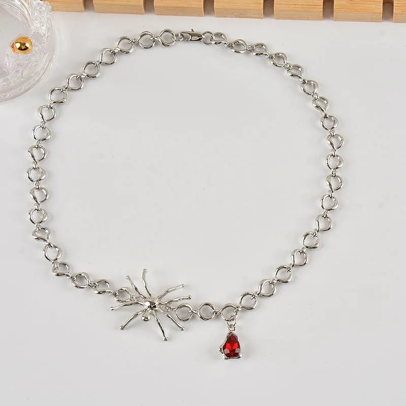 Spider Shaped Blood Drop Pendant Necklace and Earrings