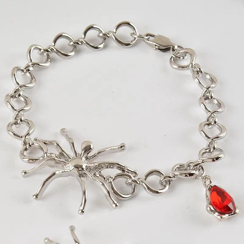 Spider Shaped Blood Drop Pendant Necklace and Earrings