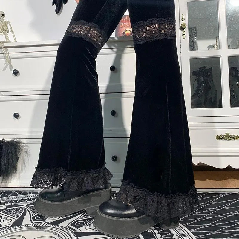 Gothic High Waist Lace Flared Pants