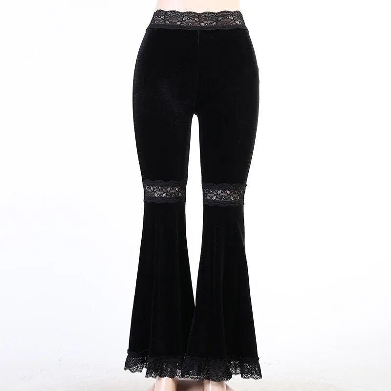 Gothic High Waist Lace Flared Pants