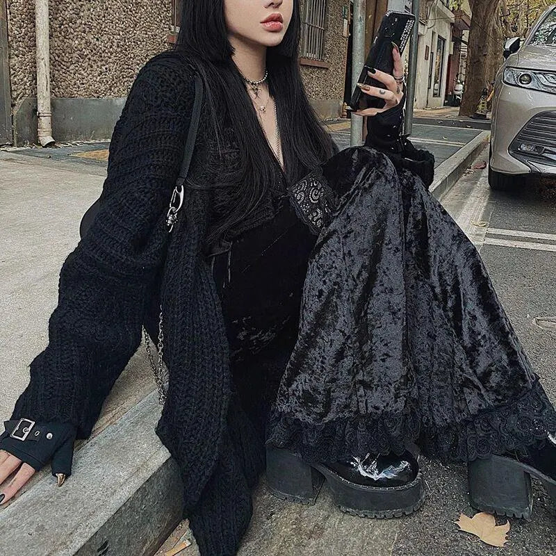 Gothic High Waist Lace Flared Pants