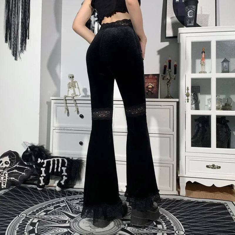 Gothic High Waist Lace Flared Pants