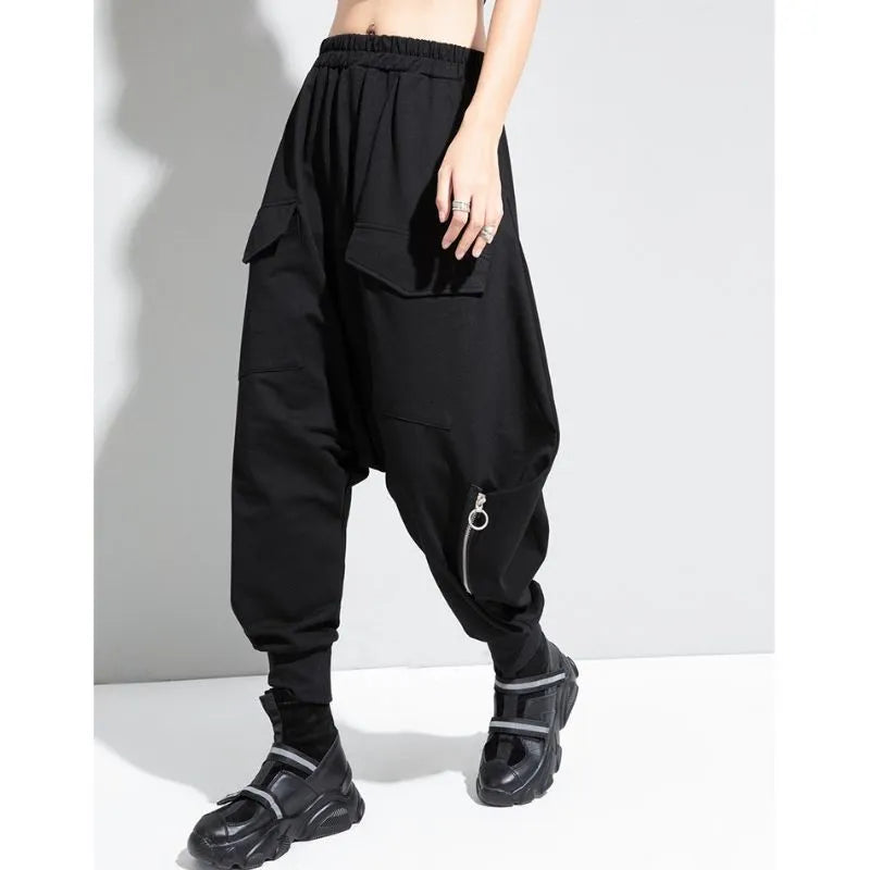 Elastic Waist Drop-Crotch Harem Pants