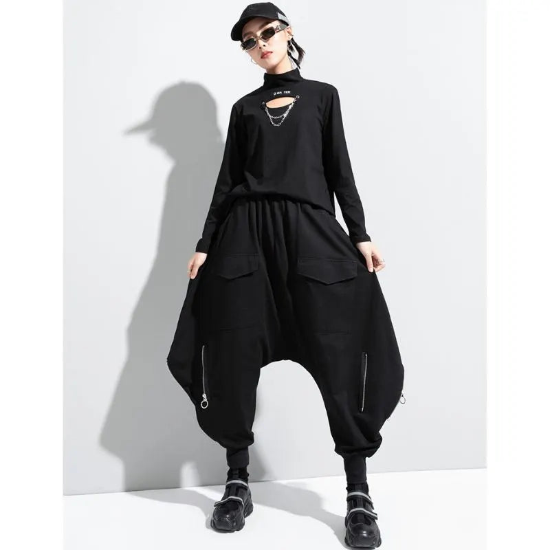 Elastic Waist Drop-Crotch Harem Pants