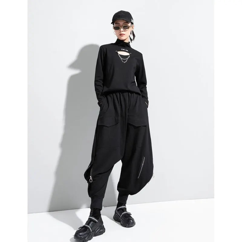 Elastic Waist Drop-Crotch Harem Pants