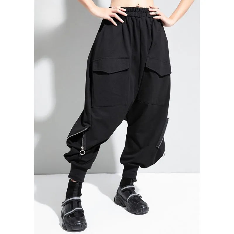 Elastic Waist Drop-Crotch Harem Pants