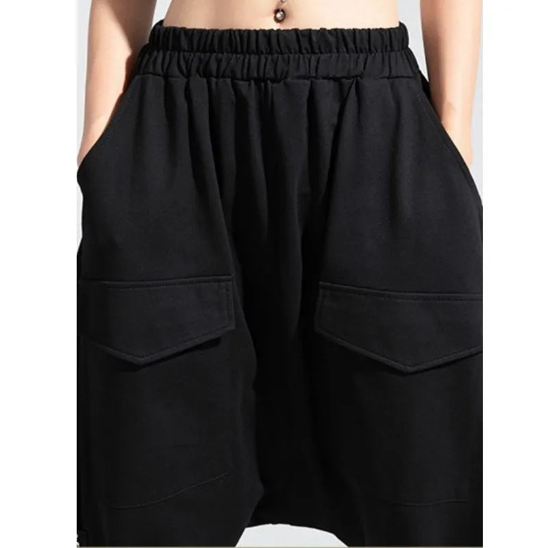 Elastic Waist Drop-Crotch Harem Pants