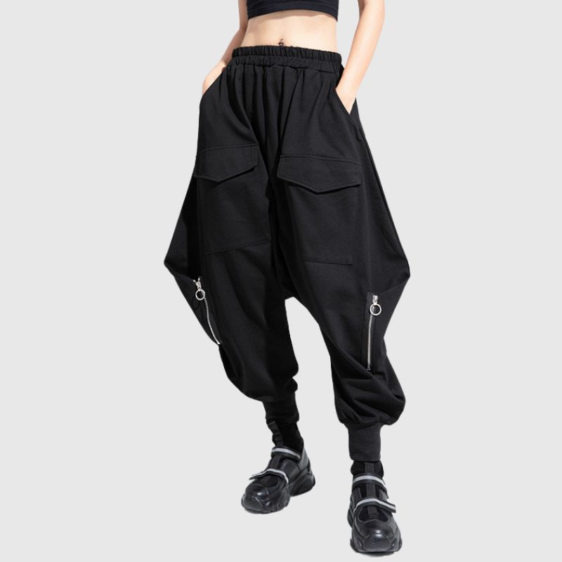 Elastic Waist Drop-Crotch Harem Pants