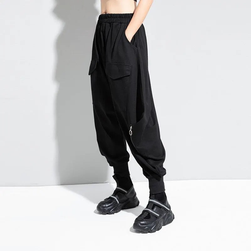 Elastic Waist Drop-Crotch Harem Pants