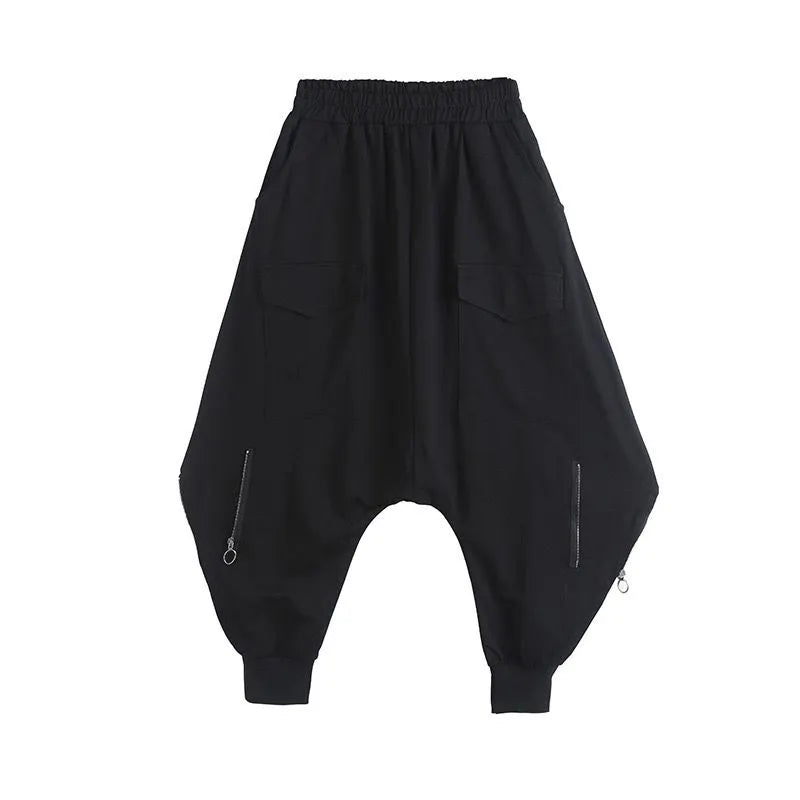 Elastic Waist Drop-Crotch Harem Pants