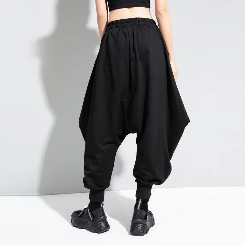 Elastic Waist Drop-Crotch Harem Pants